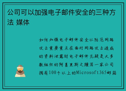 公司可以加强电子邮件安全的三种方法 媒体