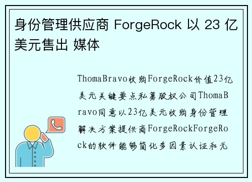 身份管理供应商 ForgeRock 以 23 亿美元售出 媒体